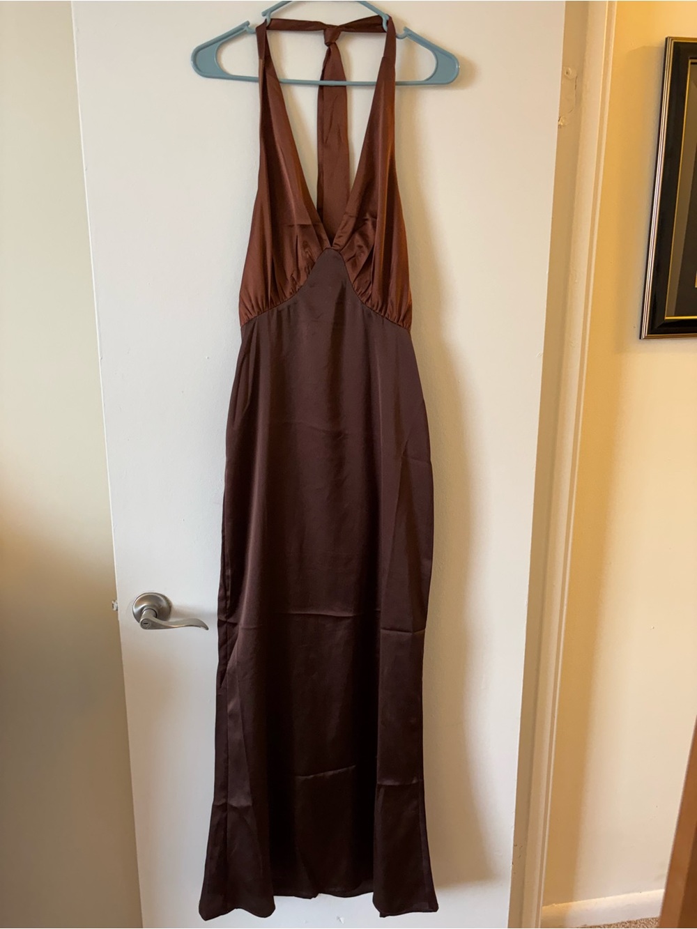 Chocolate Brown Halter Maxi Dress with Tie Back